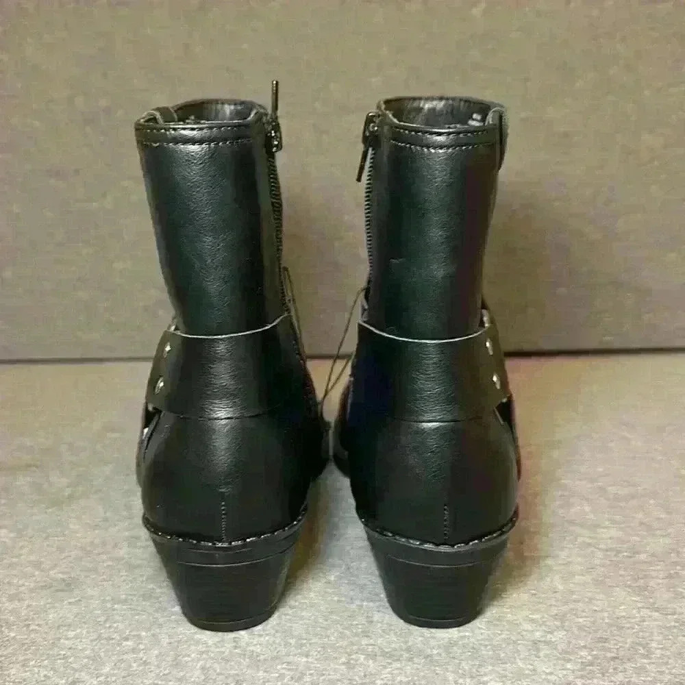 Indigo Rd. Western Silver Harness Black Boot Side Zip Heeled Platform Sz 8.5 - Picture 4 of 13